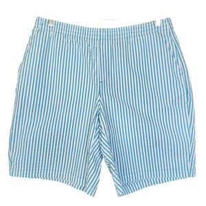 Lands End Womens Mid Rise Seersucker Shorts Plus Size 18W Blue White Pin Stripe